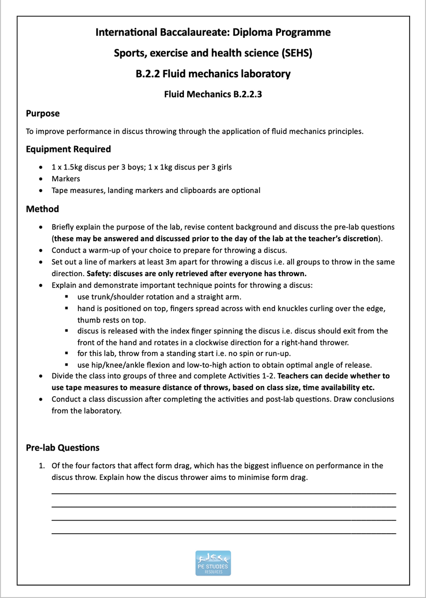 SEHS Theme B Lab Package (IB) – PE Studies Resources