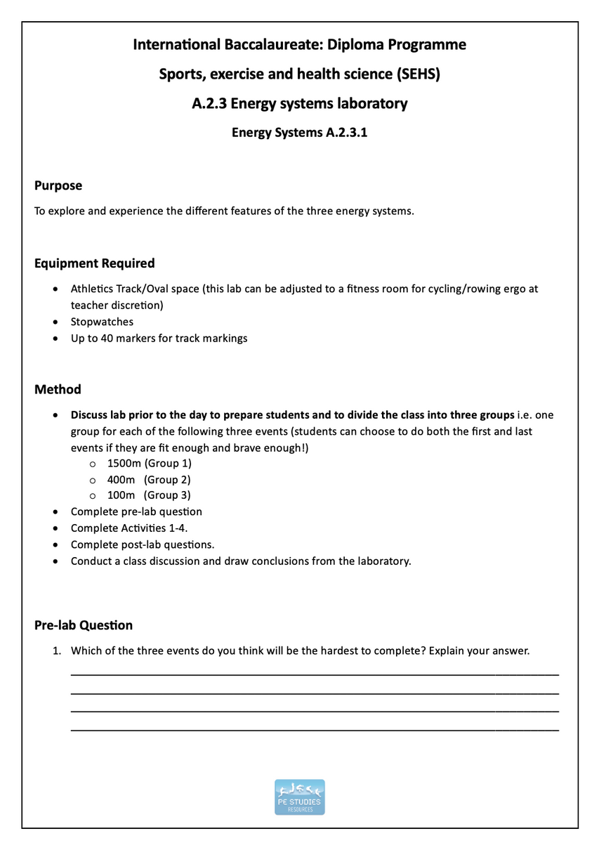SEHS Theme A Lab Package (IB) – PE Studies Resources