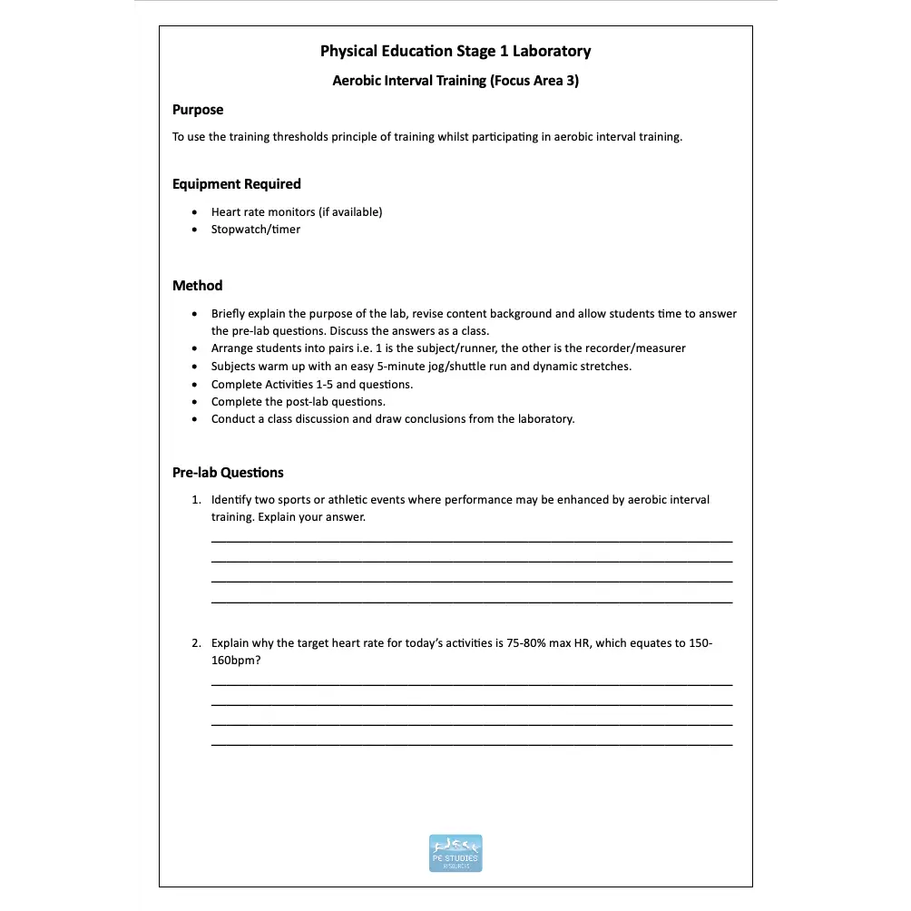 Stage 1 Lab Package (SACE) – PE Studies Resources