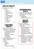 2026 Syllabus for Health and Interpersonal Skills with topics listed.