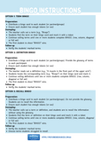 Bingo instructions for educational use on a white background