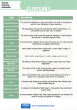 Glossary of nutrition, hydration, and environment terms with definitions on a white background.