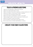 Sheet of paper with questions related to holistic health on a white background