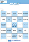 MLC Bingo card with leadership qualities on a blue background