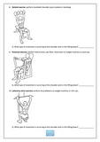 Sheet with illustrations of shoulder exercises and questions about shoulder joint movement.