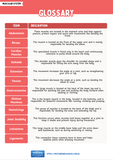 Glossary of muscular system terms with definitions on a red background
