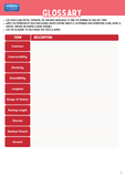 Glossary page with terms and descriptions
