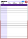 Glossary page with columns for term and description on a purple and white background