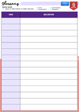Glossary page with columns for term and description on a purple and white background