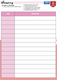 A pink and white document template titled 'Glebcary Actions & Strategies' with a header for 'Ottawa Health Care' and a table layout with columns for Term and Description.