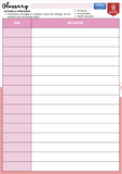 A pink and white printable health education chart titled 'Glaser Actions & Strategies' with columns for 'TERM' and 'DESCRIPTION', plus a small 'Glaser Health' logo and 'Year 11' badge.
