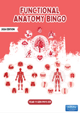 Cover of 'Functional Anatomy Bingo' book with anatomical illustrations on a red background