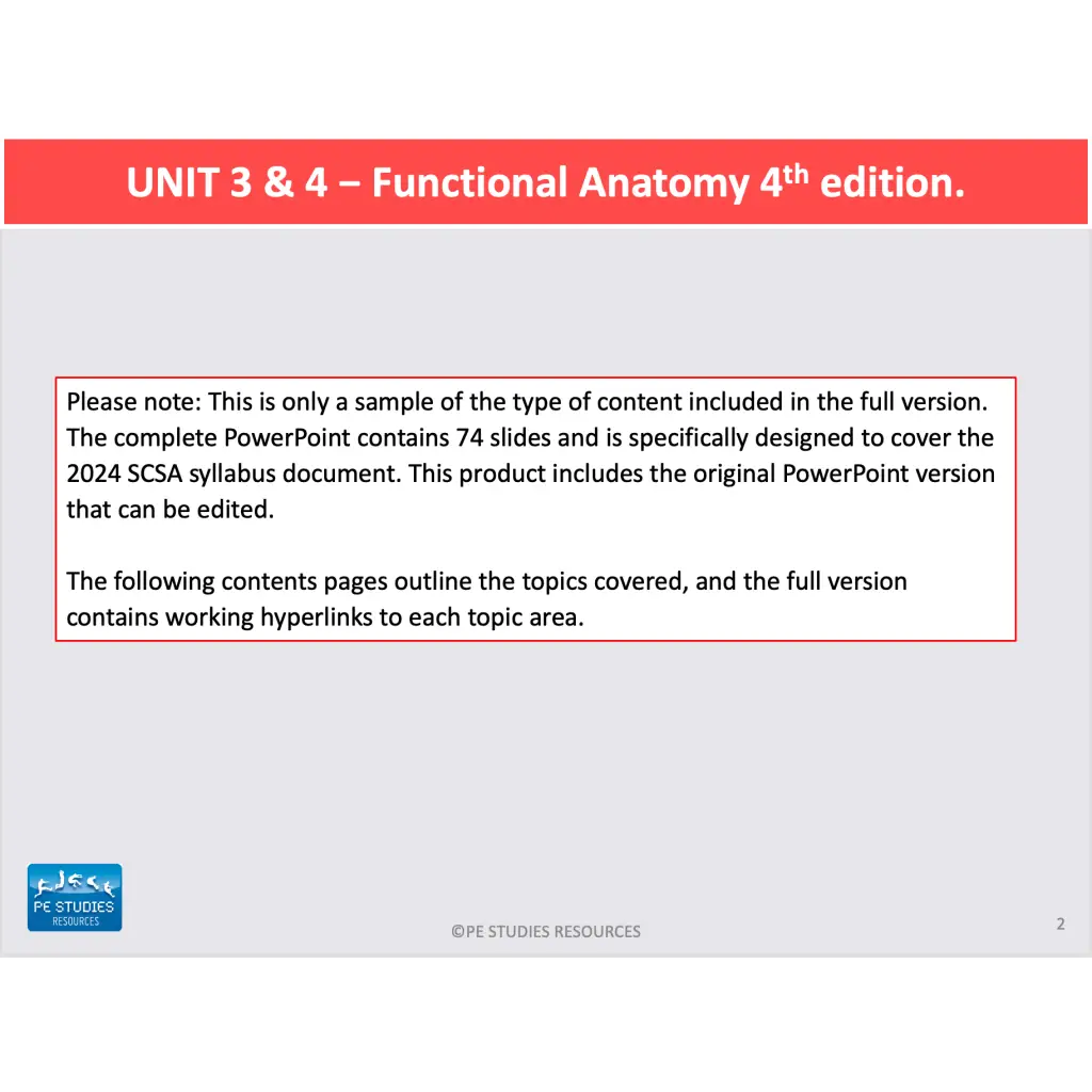 ATAR PE Studies: Functional Anatomy PowerPoint – PE Studies Resources