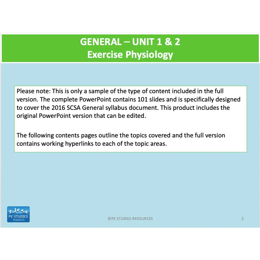 Exercise Physiology PowerPoint - WACE General PE 1&2 – PE Studies Resources