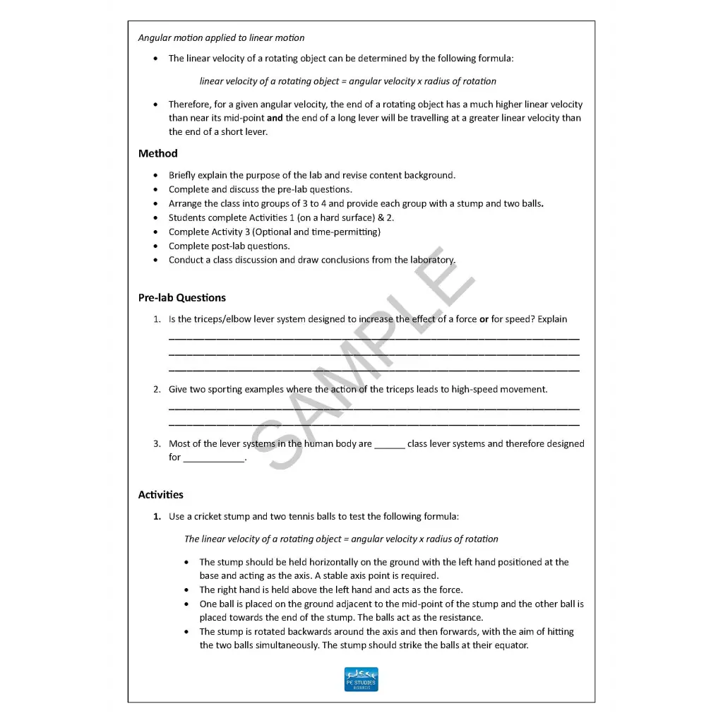 QCE Unit 1&2 ATAR PE Studies Lab Package – PE Studies Resources