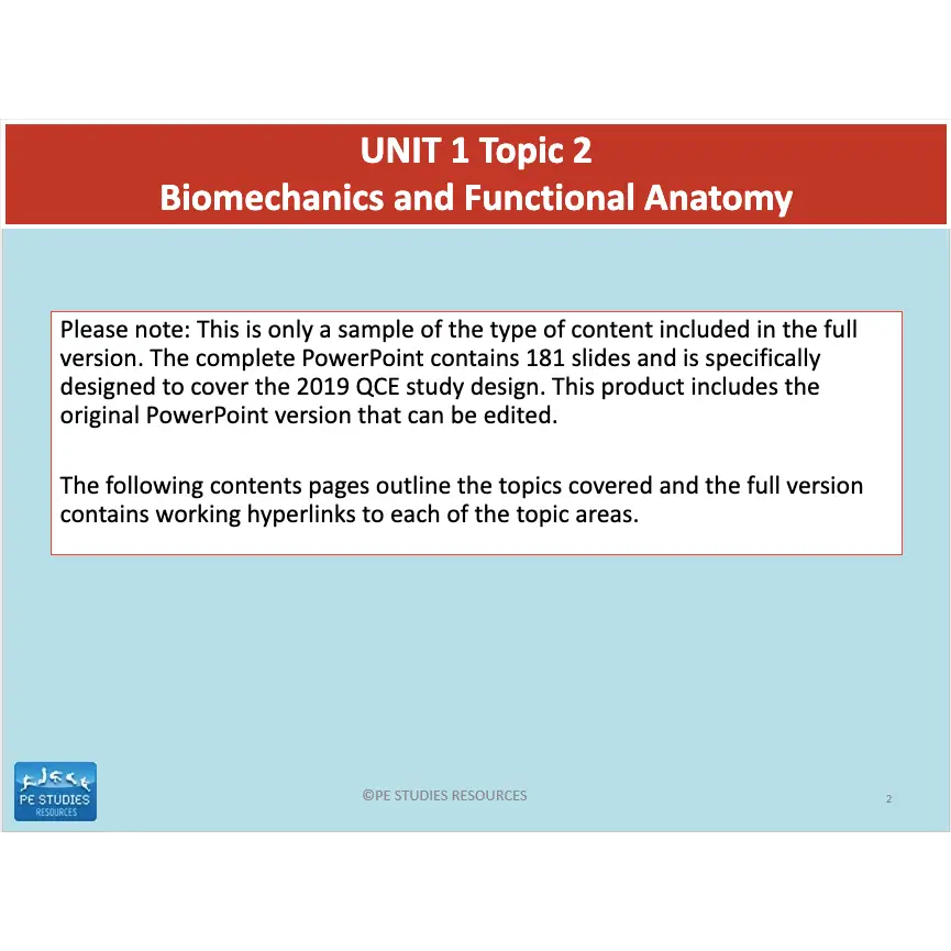 UNIT 1 Topic 2: Biomechanics & Functional Anatomy – PE Studies Resources