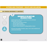 Slide from a presentation on health and wellbeing with text about personal responsibility and its impact on safety and well-being.